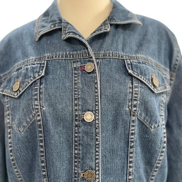 Upcycled Denim Jacket Boho Lace Crochet Hem Vintage Western Y2K Cottage Trendy - Picture 6 of 7